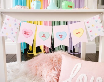 Conversation Hearts Valentine's Day Banner || Printable Sweetheart Banner || Galentine's Day Garland || Valentine's Day Party Decor || VD03