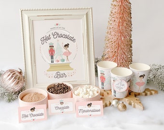 Dark Skin Hot Chocolate Bar Printable Kit || Sugar Plum Fairy || INSTANT DOWNLOAD || Hot Cocoa Party || Nutcracker Sign, Cup Tags || BP13