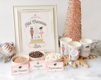 Dark Skin Hot Chocolate Bar Printable Kit || Sugar Plum Fairy || INSTANT DOWNLOAD || Hot Cocoa Party || Nutcracker Sign, Cup Tags || BP13