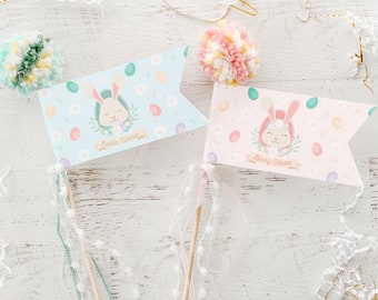 Bunny Kisses Easter Pennant Flag || Printable Easter Decor || Easter Basket Stuffer || Easter Wand || Easter Basket Filler || EA01