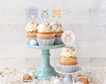 Bunny Kisses Easter Cupcake Toppers || Easter Wishes Cupcake Toppers || Printable Easter Bunny Party Decorations || EA01