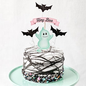 Hey Boo Cake Topper || Printable Halloween Cake Topper || Bats & Ghost Cake Topper || Kids Halloween Party Decor || H01