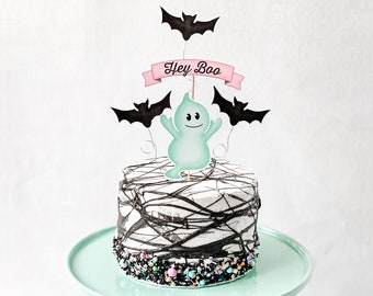 Hey Boo Cake Topper || Printable Halloween Cake Topper || Bats & Ghost Cake Topper || Kids Halloween Party Decor || H01