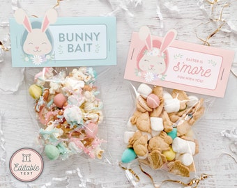 Editable Easter Treat Bag Toppers || Bunny Bait Printable Tags || Easter S'mores Bag Topper || Bunny Kisses || EA01