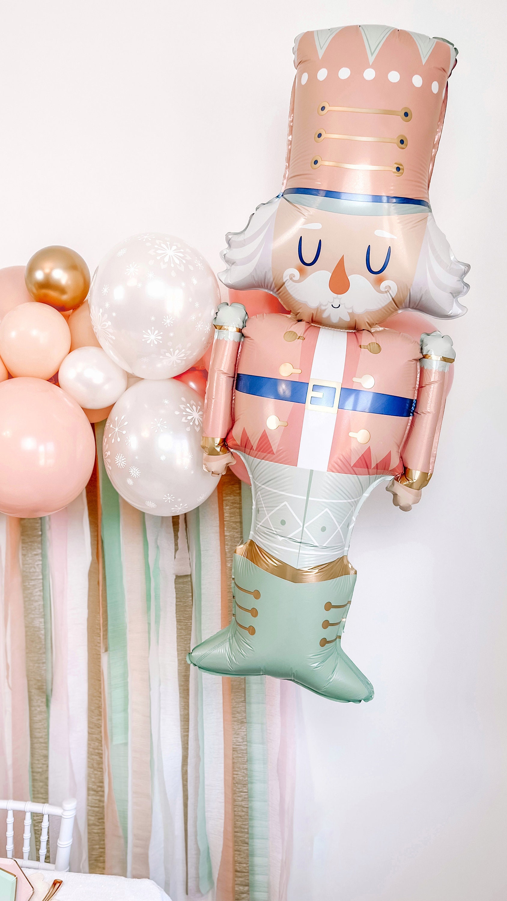 6' Pastel Nutcracker Balloon & Streamer Backdrop Kit || Pink Christmas ...