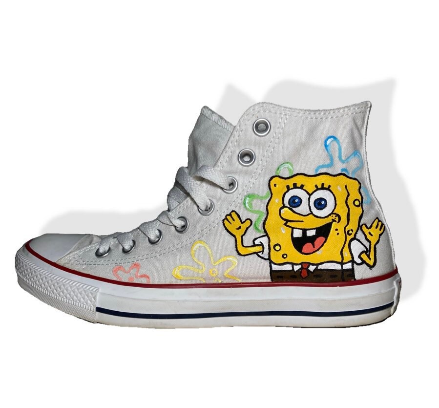 Spongebob squarepants white converse sneakers Etsy