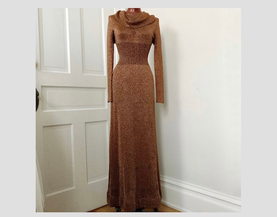 Vintage Wenjilli 70’s Coper Metallic Knit Maxi Dr