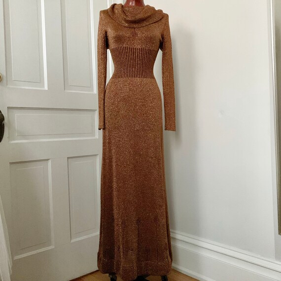 Vintage Wenjilli 70’s Coper Metallic Knit Maxi Dr