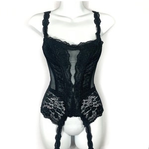 VICTORIA&#39;S SECRET Vintage Black Lace Bustier Corset 34 A/B/C Free Cup