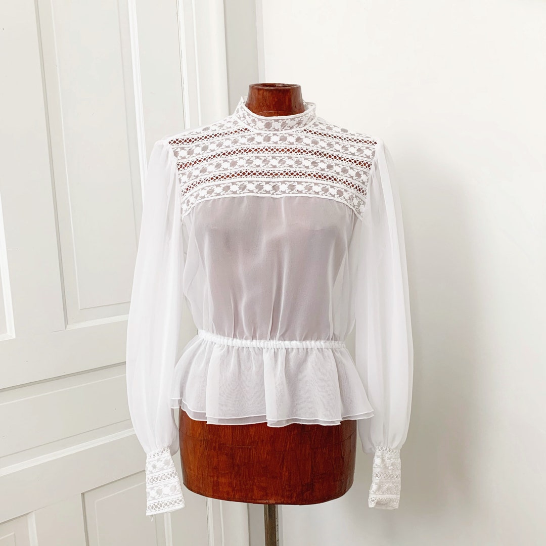 Victorian Sheer White Lace Blouse