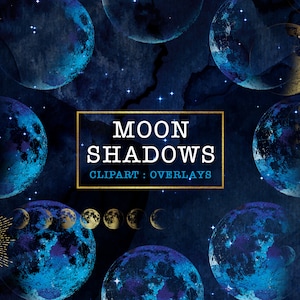 Moon Phases Clipart, PNG format, Multiple coloured moons (inc. 3 celestial JPG backgrounds). Digital download for Commercial Use.