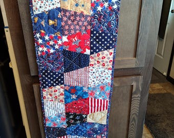 Stars and Stripes Patriotic Homemade Quilted Table runner