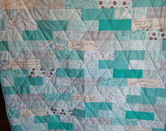 Comfort of Psalms homemade throw quilt (light and dark teal)
