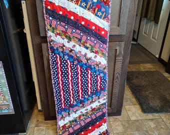 Stars and Stripes Patriotic Homemade Quilted Table runner