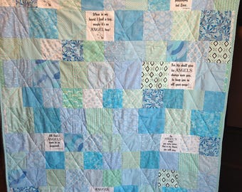 Angels homemade throw quilt has angel verses and sayings