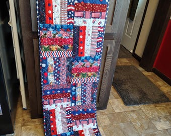 Stars and Stripes Patriotic Homemade Quilted Table runner