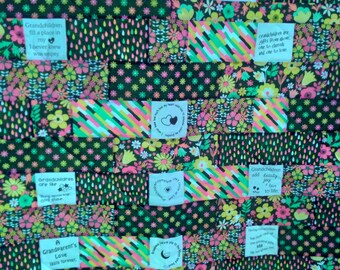 Grandchildren homemade throw quilt (black with neon colors)