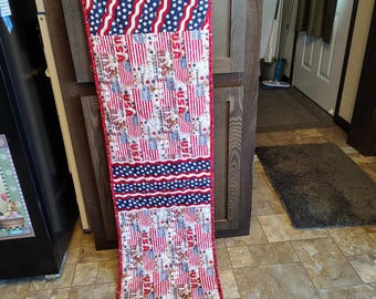 Stars and Stripes Patriotic Homemade Quilted Table runner