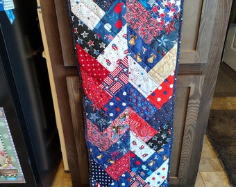 Stars and Stripes Patriotic Homemade Quilted Table runner