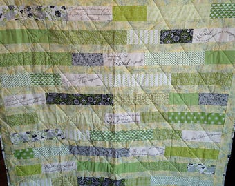 Psalms homemade throw quilt (green and yellow)