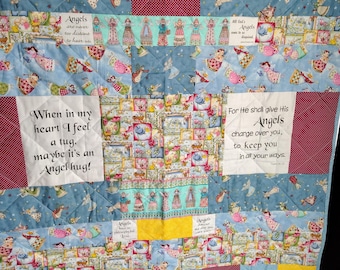 Angels homemade throw quilt has angel verses and sayings