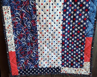 Stars and Stripes Patriotic Homemade Quilted Table topper