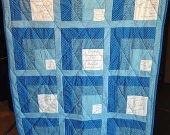 Comfort of Psalms II homemade throw quilt (blues )
