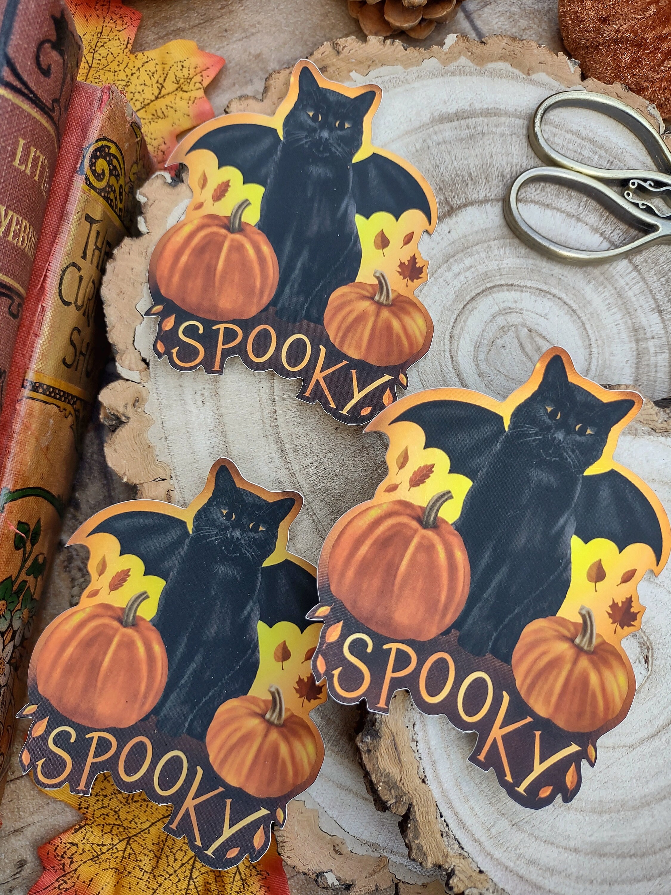 Spooky Black Cat Vinyl Sticker (bat-cat) Gothic Cat Illustration ...
