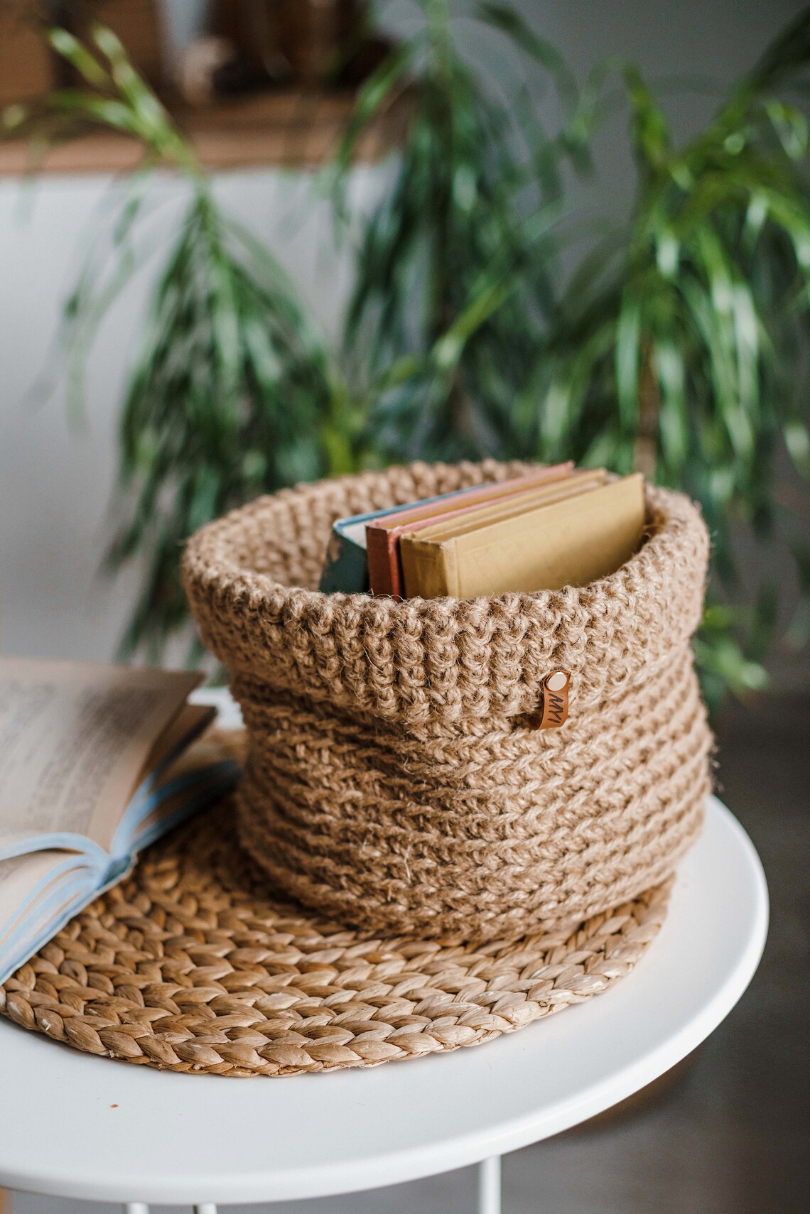 Storage jute basket Round Eco Friendly jute basket Knitted Etsy