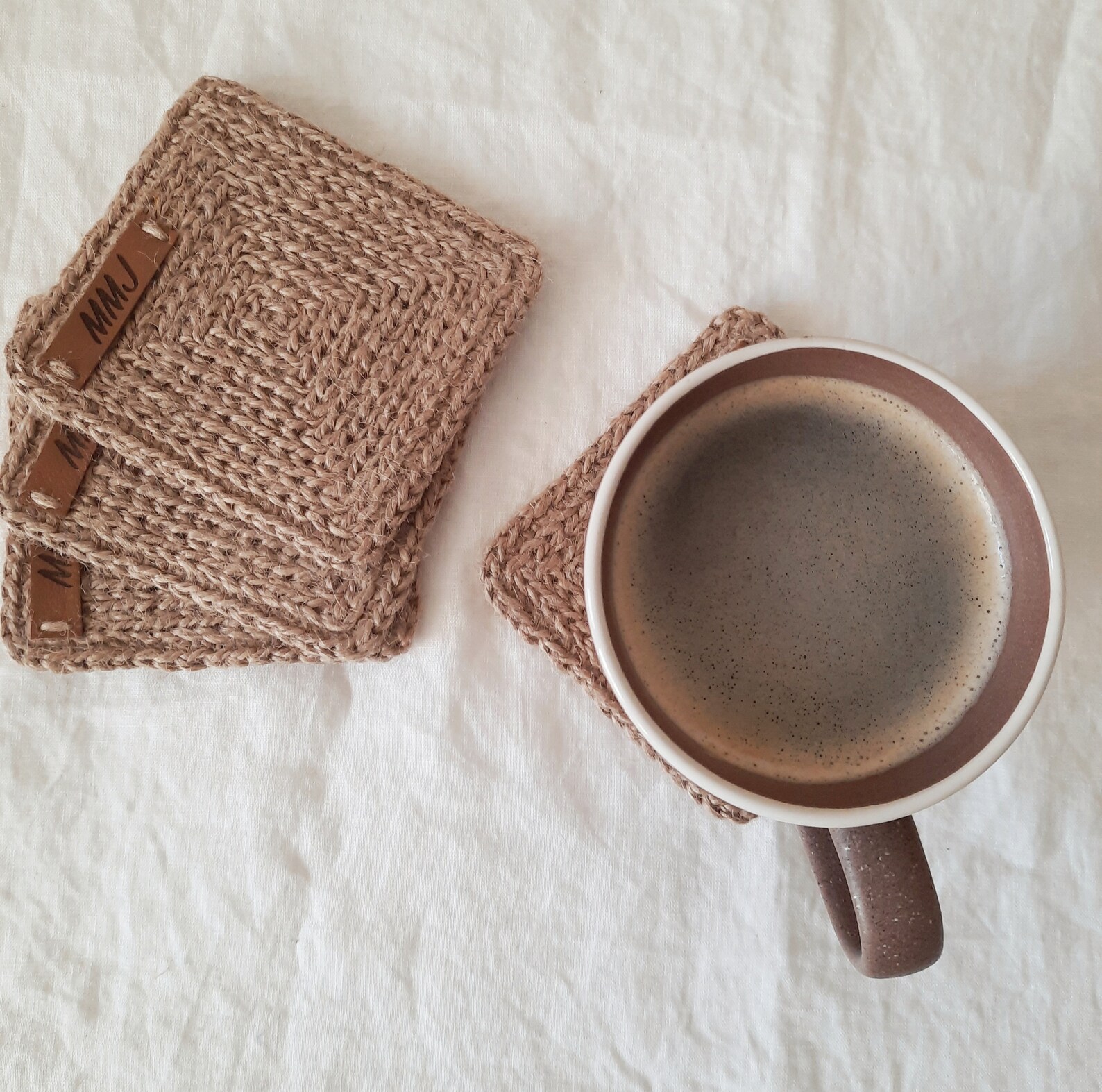 Set 4 Crochet Jute Coaster Natural Jute Coaster Cup Mat Rustic Etsy