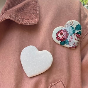 Soft Pink Hearts Vintage Fabric Heart Shaped Pin