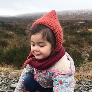 Handmade Chunky Pixie Bonnet: Fox Orange, 100% Pure Soft Wool, READY MADE