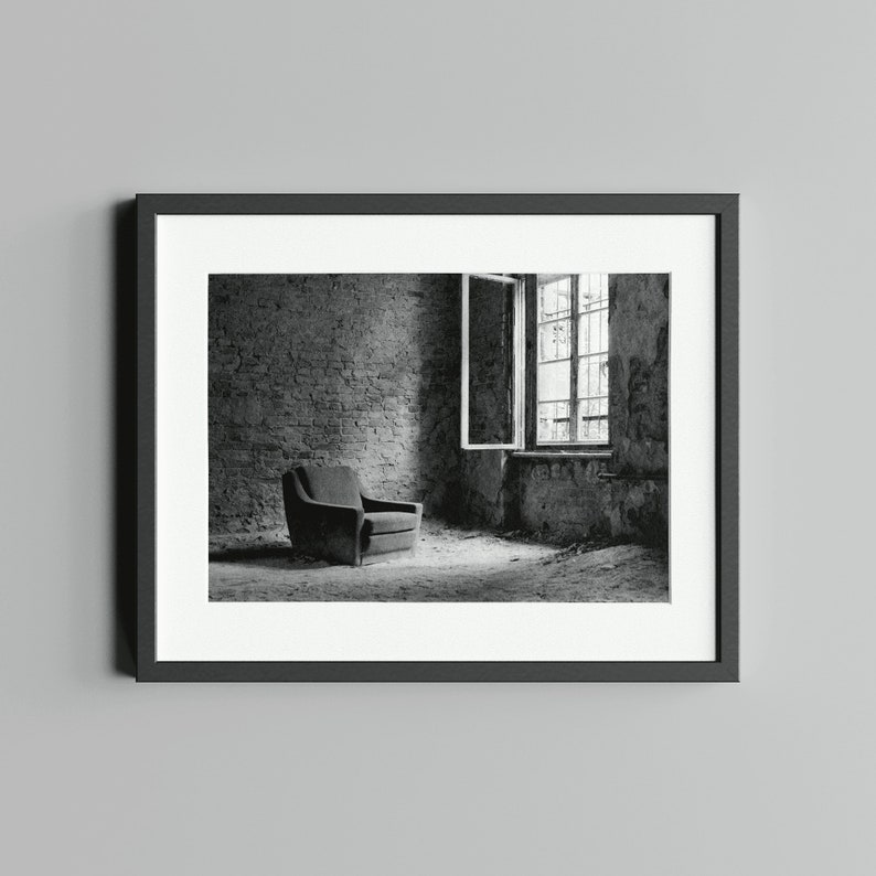 Schwarz-Weiß Fotografie Zimmer mit Aussicht, Druck auf FineArt Baryta Bild 1