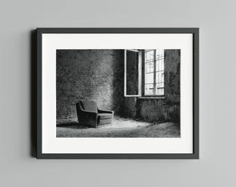Black and white photograph "Room with a View", print on fine art baryta paper
