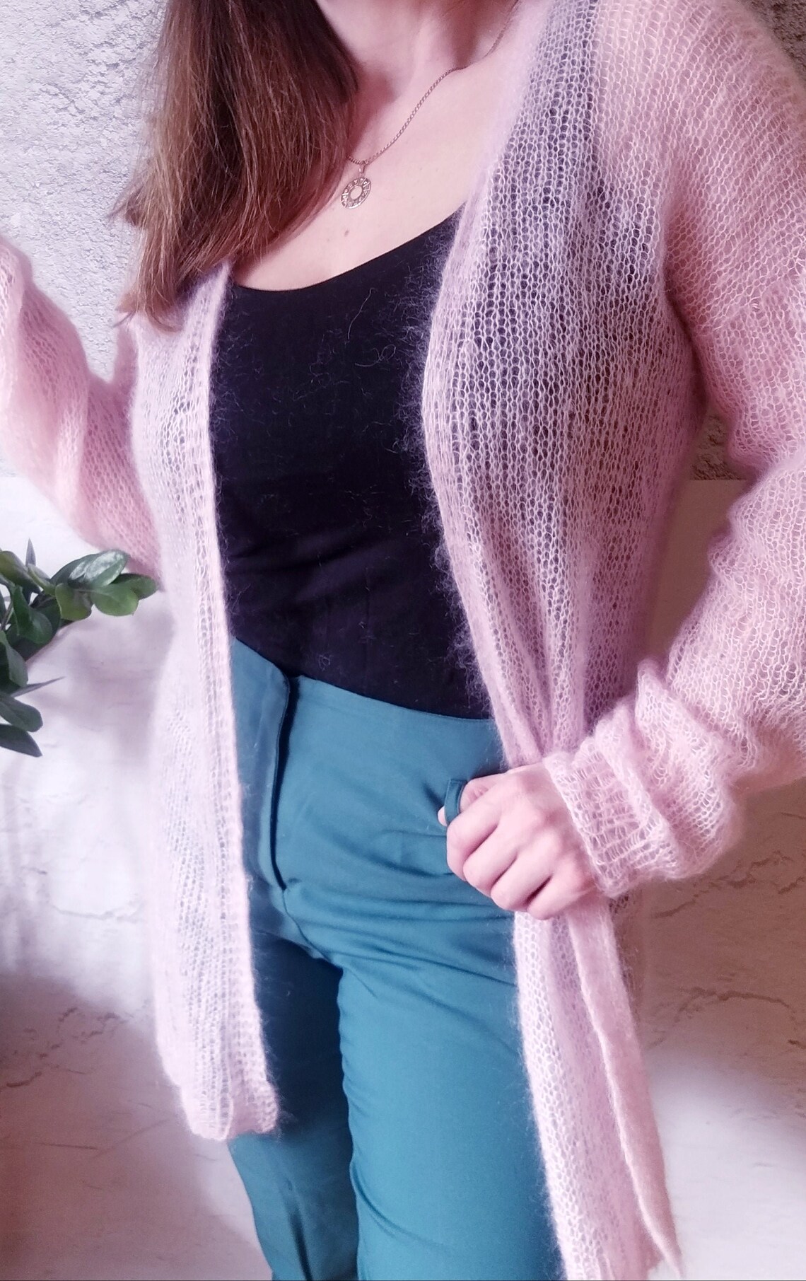 Summer knit cardigan Pink mohair cardigan women Fluffy Etsy