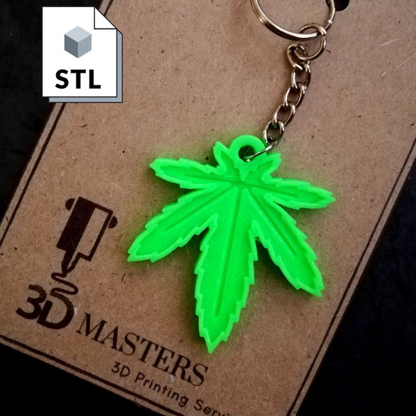 Cannabis Leaf Keyring STL file for 3D Printing Digital Download