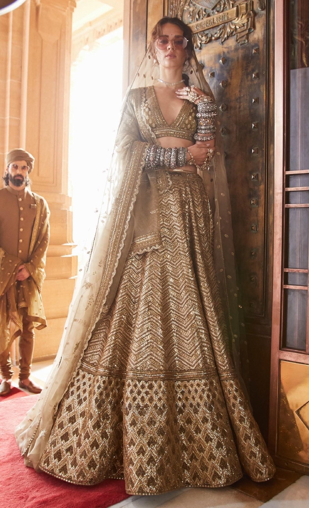 Bronze and Golden Lehenga Choli Silk Lehenga With All Over Zari and