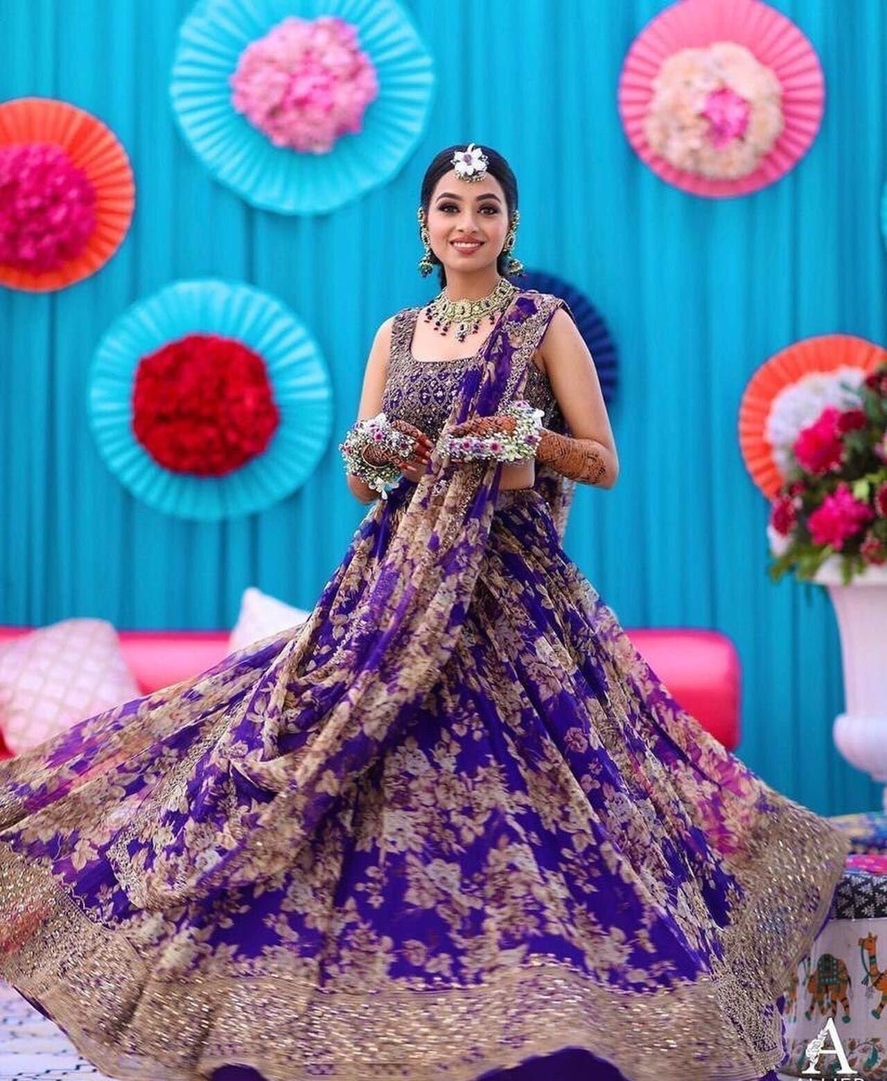 Purple Floral Lehenga Choli Georgette Sequins Embroidery Work