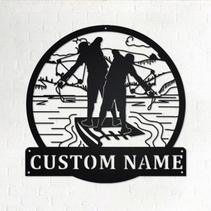 Custom Bowfishing Father And Son Metal Wall Art, Personalized Bowfishing Name Sign Decoration For Room, Bowfishing Home Decor, Bowfishing