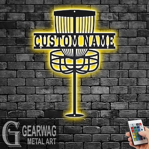 Custom Disc Golf Metal Wall Art With LED Light, Personalized Disc Golf Player Name Sign Decoration For Room, Disc Golf Metal LED Decor
