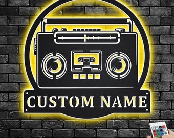 Custom Retro Radio Metal Wall Art: LED Personalized Name Sign