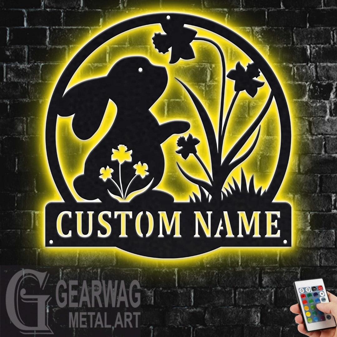 Custom Bunny Floral Metal Sign With LED Lights - Etsy