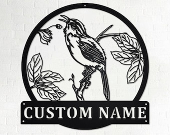 Custom Wren Bird Metal Wall Art: Personalized Name Sign