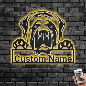 Custom English Mastiff Metal Wall Art With LED Light, Personalized English Mastiff Name Sign Decoration For Dog Room, English Mastiff Decor