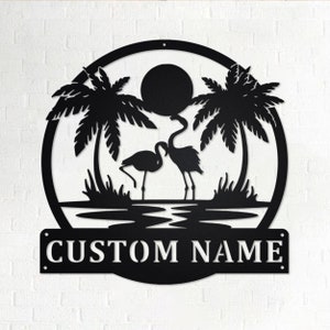 Custom Sunset Flamingo Metal Wall Art, Personalized Flamingo Name Sign Decoration For Room, Flamingo Home Decor, Custom Flamingo, Flamingo