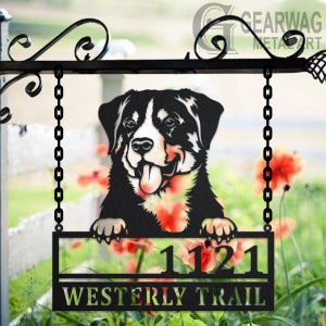 Personalized Appenzeller Sennenhund Dog Metal Address Sign House Number Hanging Address Plaque Yard Sign, Outdoor Sign Garden Stake