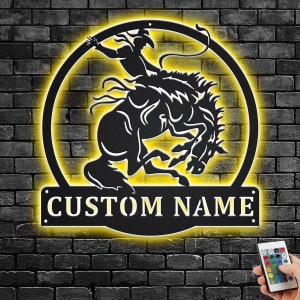 Custom Rodeo Metal Wall Art With LED Light, Personalized Rodeo Name Sign Decoration For Room, Rodeo Metal Home Decor, Custom Rodeo