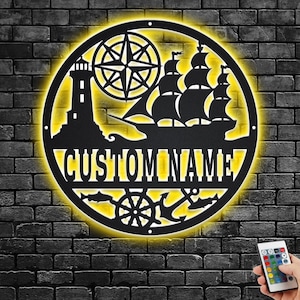 Custom Nautical Metal Wall Art With LED Light, Personalized Nautical Name Sign Decoration For Room, Nautical Metal LED Decor,Custom Nautical