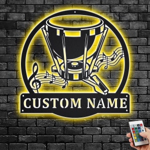 Custom Timpani Drum Musical Instrument Metal Wall Art With LED Light,Personalized Timpani Drum Teacher Name Sign Decoration For Room,Timpani