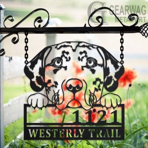 Personalized Catahoula Leopard Dog Metal Address Sign House Number Hanging Address Plaque Yard Sign, Outdoor Sign Garden Stake, Address Sign